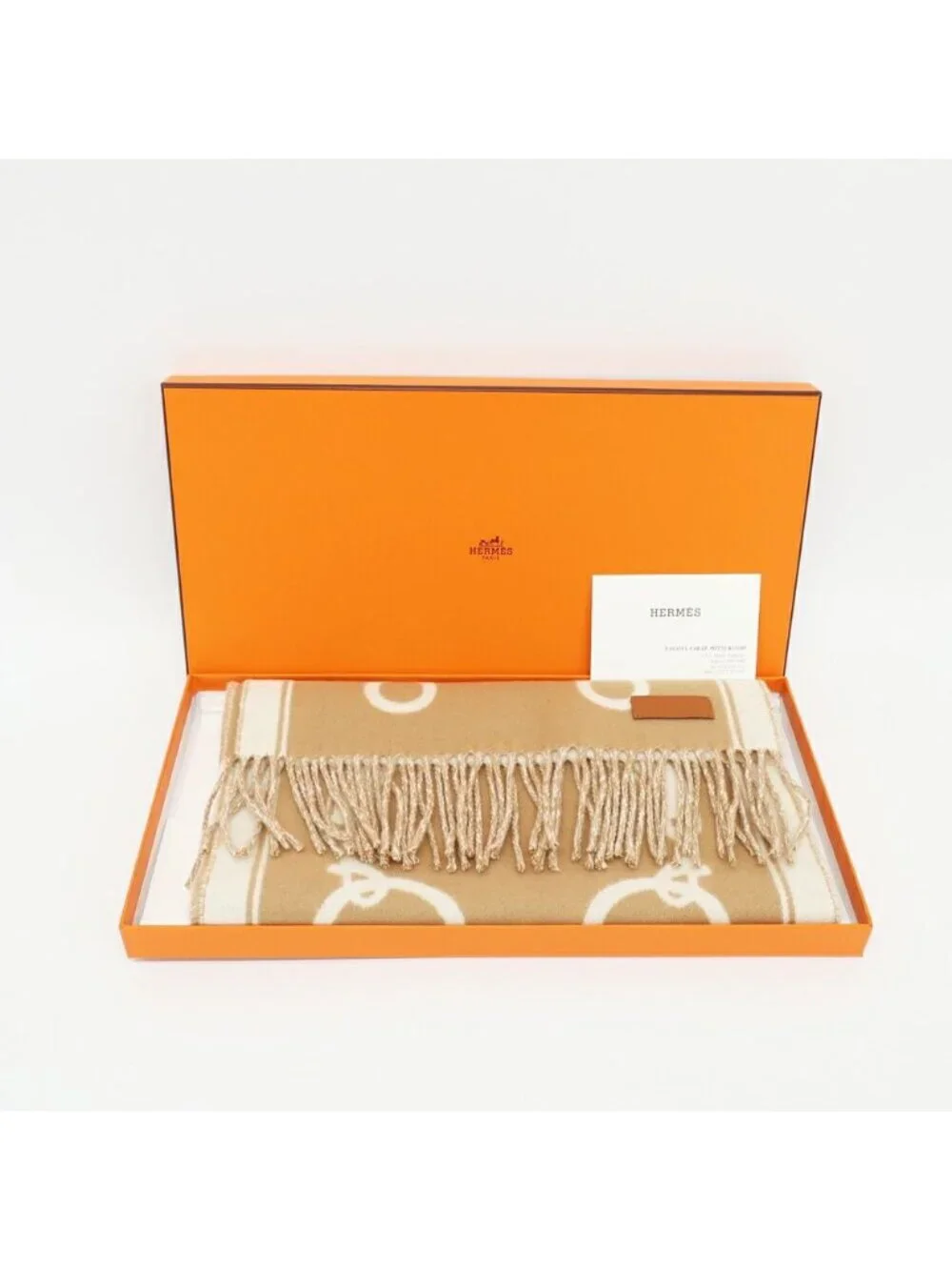 Hermes Heaven Scarf Molle Cashmere Beige Bicolor Fringe Shawl